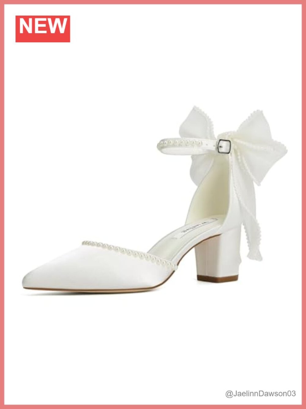 Bridal Block Heel Pumps Satin Bow Pearl Wedding Shoes